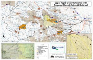 A map of the Black Hills of South Dakota showing withdrawal areas for mining.